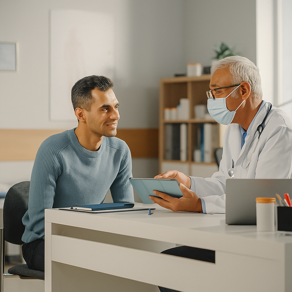 General medicine doctor discussing health with a patient.